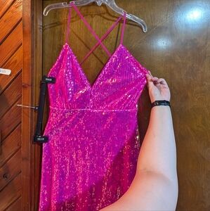 NWT XL Southern Fried Chics Pink Sequin Strappy Dress